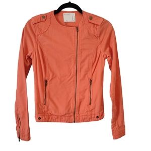 *Life in Progress Orange Moto Cotton Jacket With Gold Zipper & Snaps Size XS